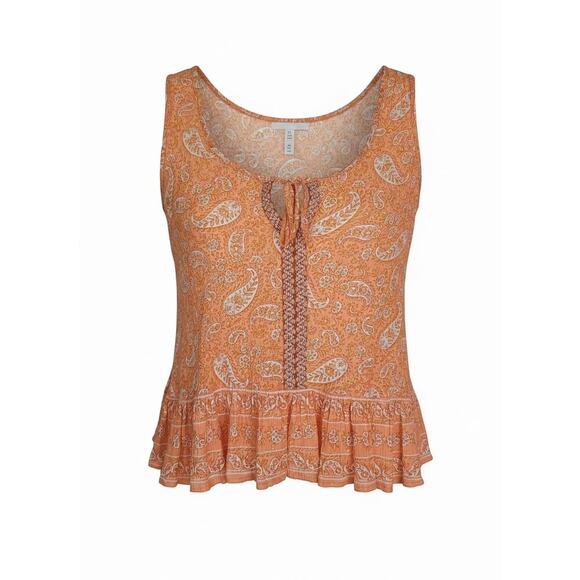 Patrons of Peace Tops - Patrons of Peace Boho Hippie Festival Coral Paisley Ruffle Tank Top Size XS